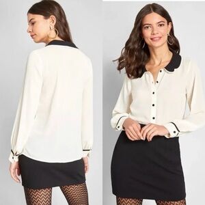 MODCLOTH Your True Collars Long Sleeve Blouse Peter Pan Collar NEW Size Medium